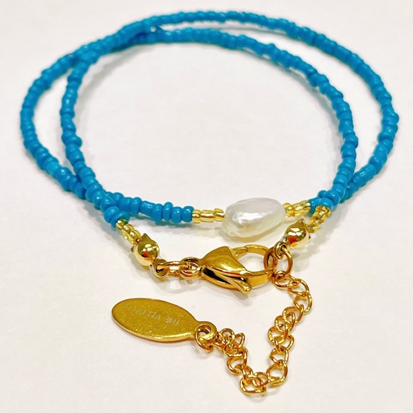Handmade natural fresh water Pearl & turquoise glass seed bead necklace - Picture 2 of 4